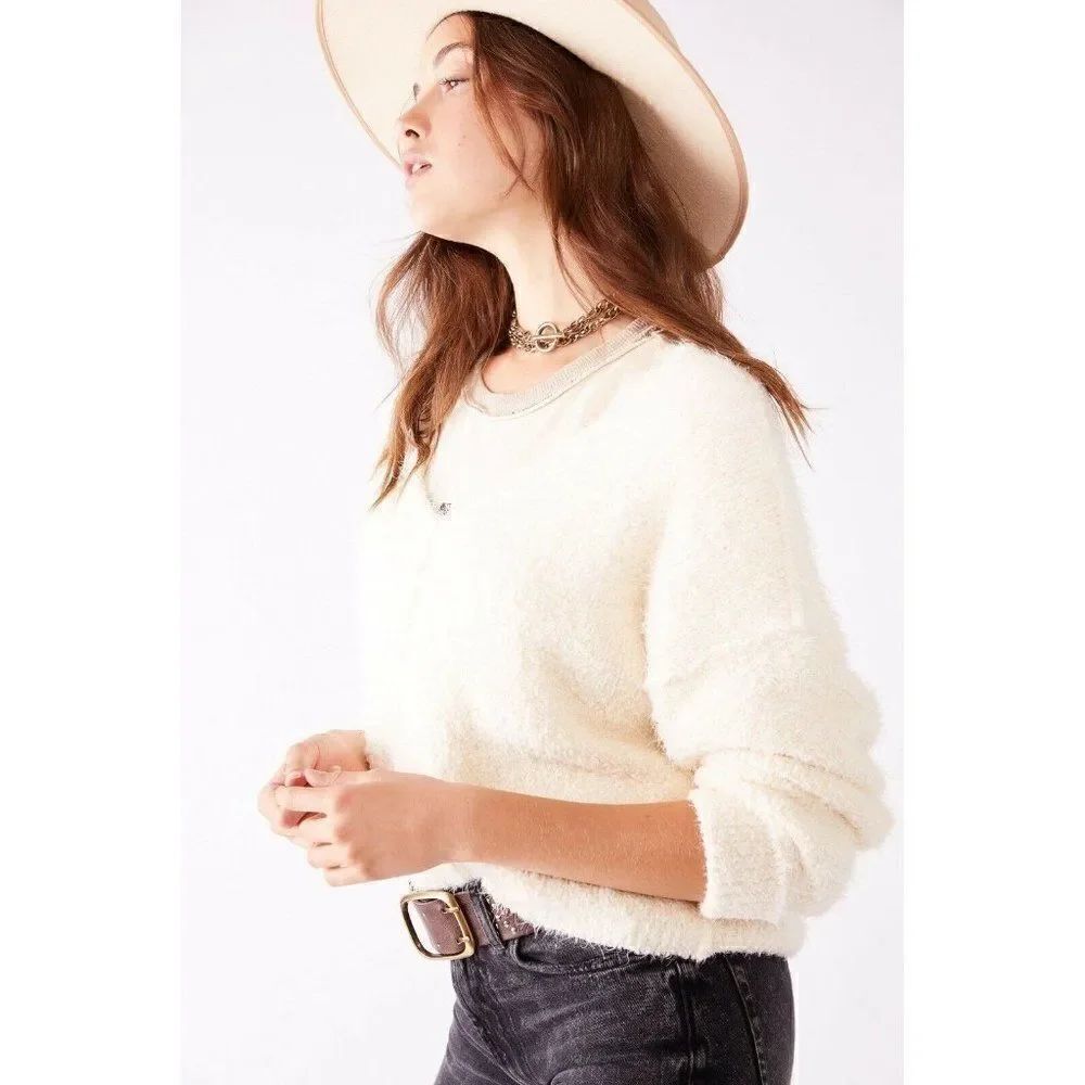 NWT FREE PEOPLE Sz XS ICING V-NECK PULLOVER SWEATER IN IVORY
